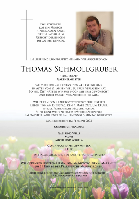Thomas Schmollgruber ✝︎ 24. Februar 2023