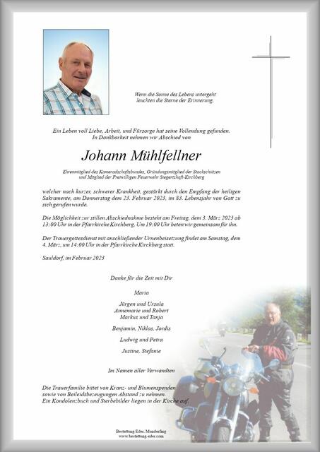 Johann Mühlfellner ✝︎ 23. Februar 2023