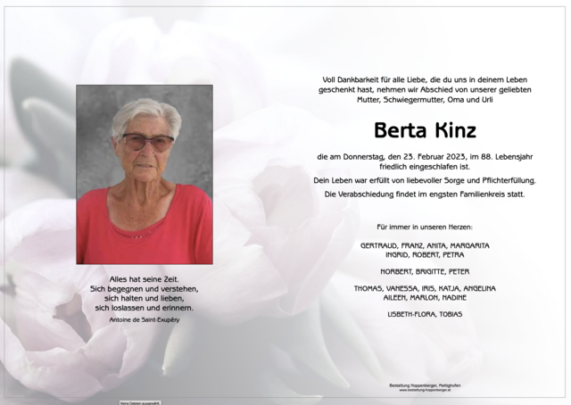 Berta Kinz ✝︎ 23. Februar 2023