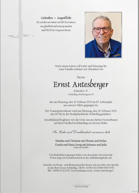 Ernst Anetsberger, ✝︎ 21. Februar 2023 | Foto: Bestattung Schärding