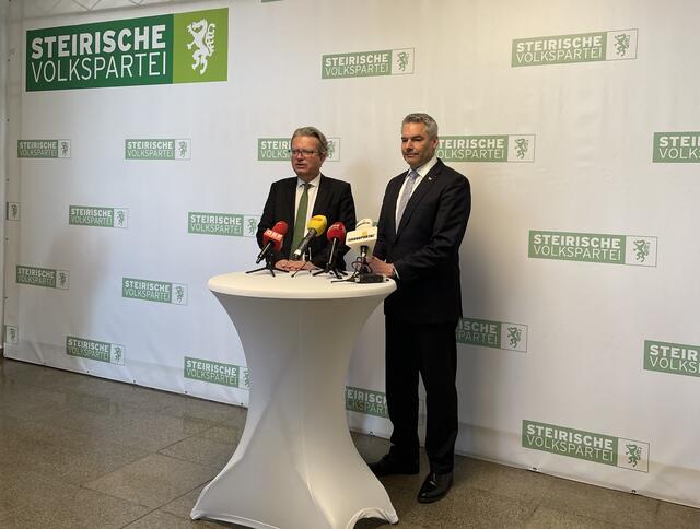 Bundeskanzler Karl Nehammer (r.) legte einen Graz-Tag ein und war mit LH Christopher Drexler unter anderem im Gespräch über die Themen Migration und Energieversorgung. | Foto: RegionalMedien Steiermark