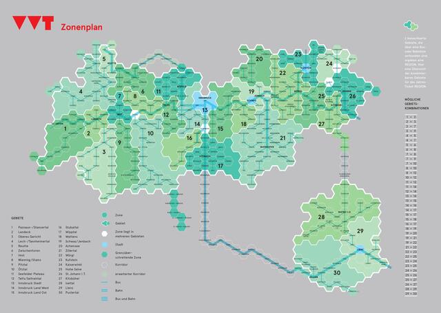 Die Zoneneinteilung der VVT. Für die Linie 5 empfiehlt sich die Zone 13 und Zone 15. | Foto: VVT