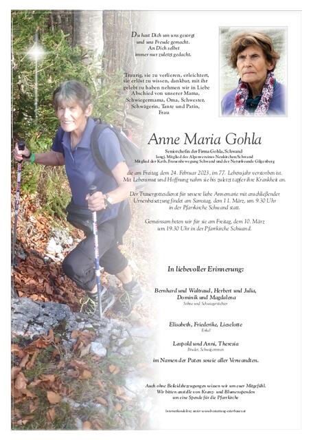 Anna Maria Gohla ✝︎ 24. Februar 2023