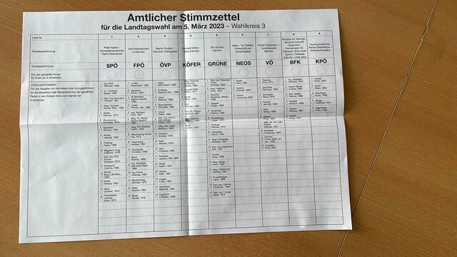 Am Stimmzettel konnten die Kärntnerinnen und Kärntner Vorzugsstimmen vergeben. | Foto: MeinBezirk.at