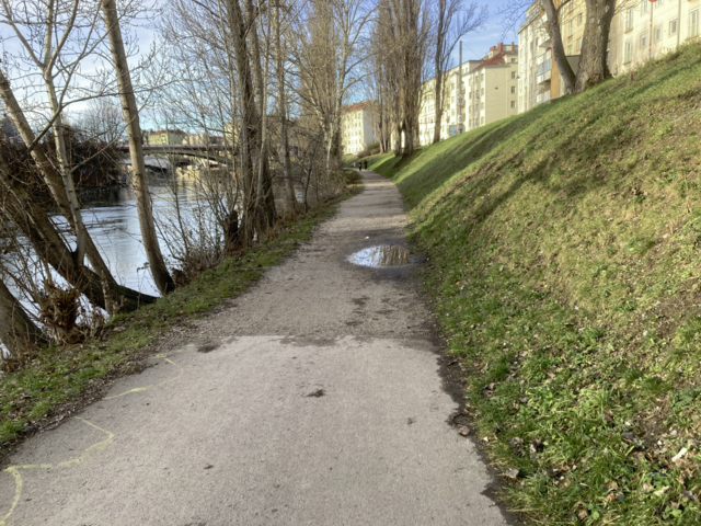 Dieser Teil des Uferwegs am Donaukanal ist nicht asphaltiert. Dies beeinträchtig insbesondere Menschen mit Rollstühlen, Rollatoren oder Kinderwagen. | Foto: Christian Bauer