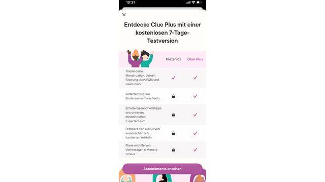 In unserem App Tipp der Woche Clue Perioden Kalender gibt es viele zusätzliche Inhalte. Jedoch sind diese meist nur in der Abo-Version lesbar. | Foto: Screenshot