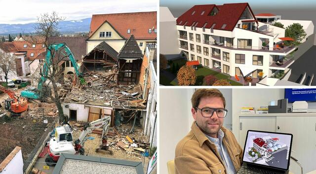 18 neue Wohnungen entstehen derzeit in der Johann-Offner-Straße in Wolfsberg. Rechts unten: Baumeister Stefan Wagger von Wagger Bau. | Foto: Wagger Bau (2), MeinBezirk.at (1)