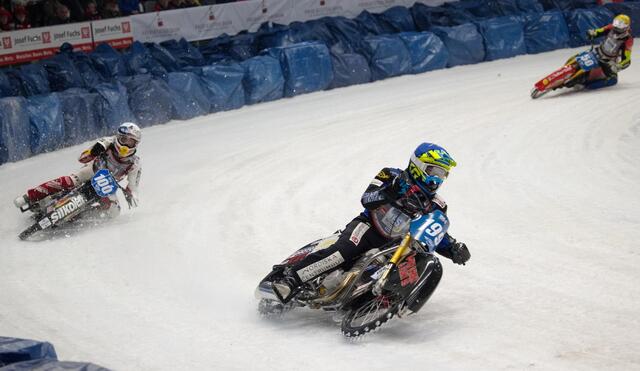 Weltmeister Martin Haarahiltunen (Nr. 199) vor Vize-Weltmeister Franky Zorn (Nr. 100) und Bronzemedaillengewinner Harald Simon (Nr. 50).