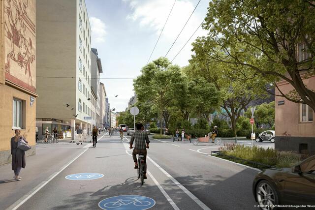 In der Herndlgasse im 10. Bezirk entsteht ein neuer Radweg. | Foto: zoommvp.at/Mobilitätsagentur Wien