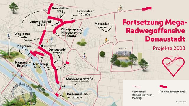 Die Radwegoffensive soll auch in der Donaustadt viele neue Flächen bringen.  | Foto: Mobilitätsagentur Wien