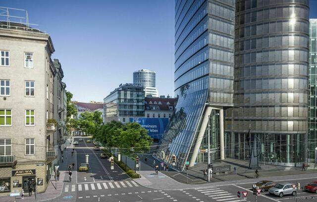 Von der Praterstraße kann man künftig über einen Zwei-Richtungs-Radweg über die Aspernbrücke bis zur Urania in die Pedale treten. | Foto: ZOOMVP/Mobag (Visualisierung)