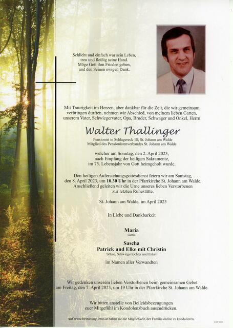 Walter Thallinger ✝︎ 02. April 2023