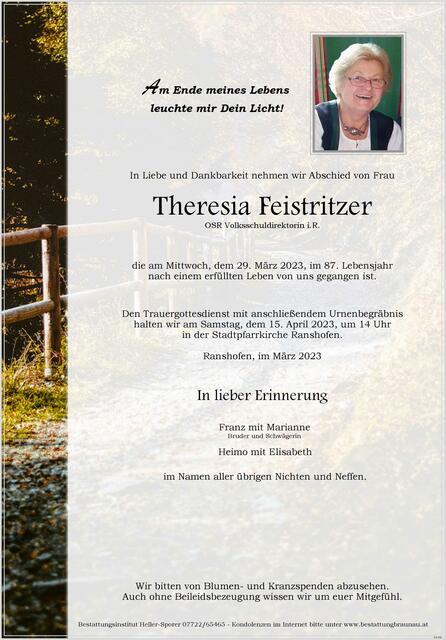 Theresia Feistritzer ✝︎ 29. März 2023