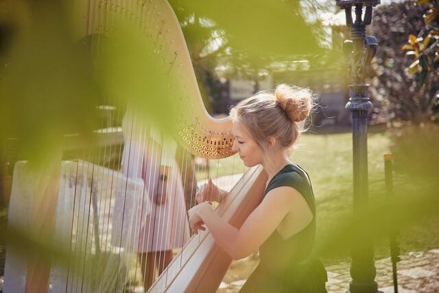Für Musikuntermalung sorgt die Harfenistin Petra Mallin. | Foto: Daniel Taladrid