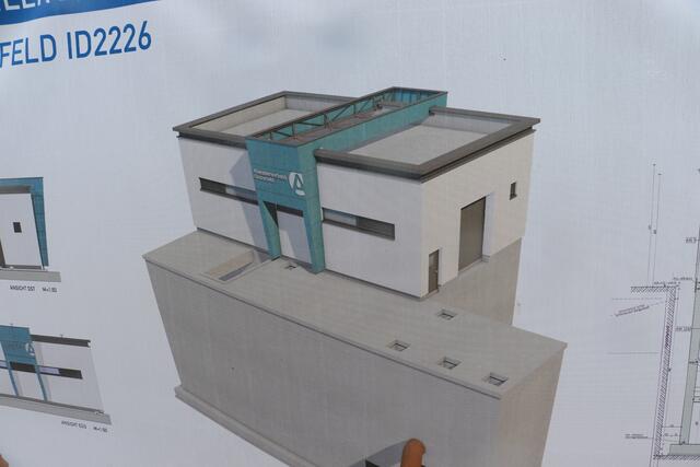 So sieht der Bau des Koralmsammlers nach Fertigstellung aus. Der Betrachter wird nur den oberen Teil sehen, der untere graue Teil liegt in der Erde. | Foto: Edith Ertl