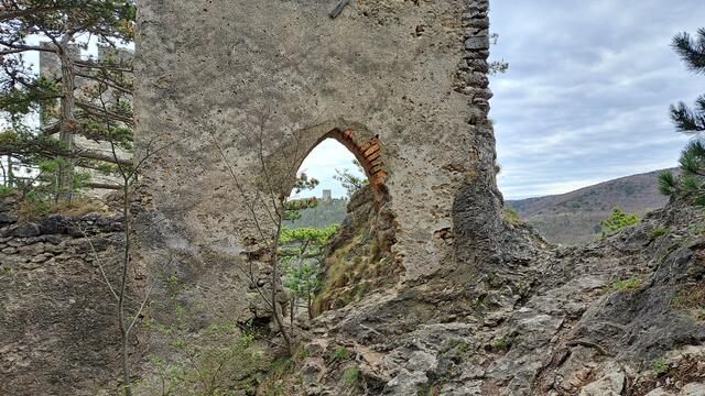 Station 9 – Die Burgruine Rauhenstein - Durch das Portal kann man die gegenüberliegende Burgruine Rauheneck erkennen !

 | Foto: Walter Fuchs