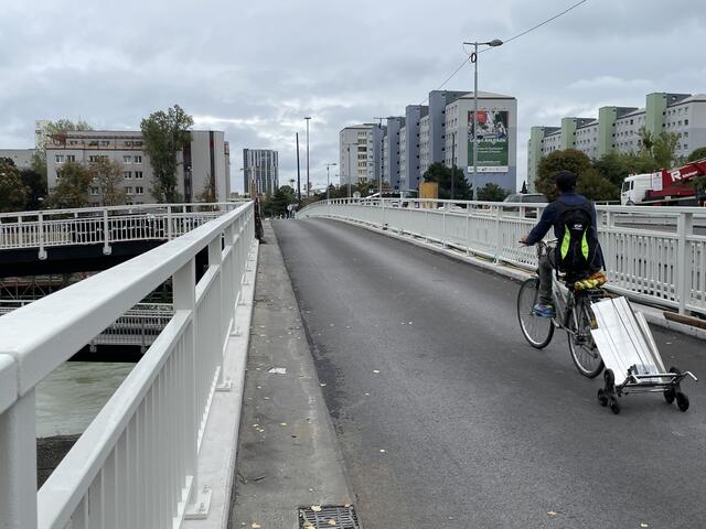 Die Radfahrenden rollen bereits über die einstige Ersatzbrücke neben der Heiligenstädter Brücke.  | Foto: Johannes Reiterits