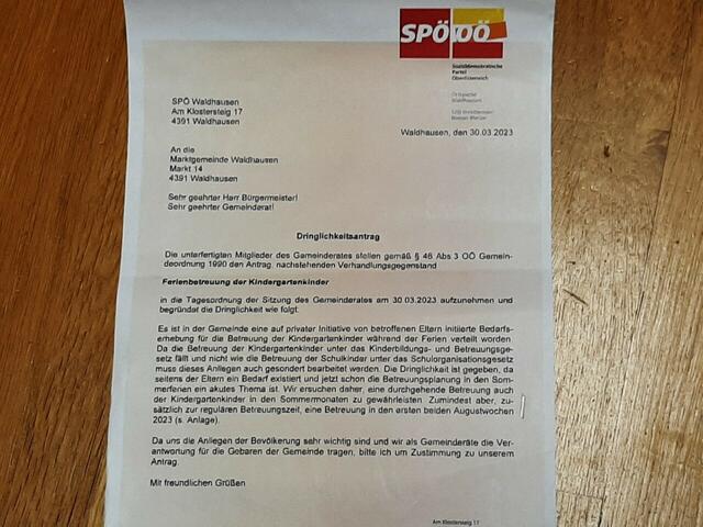 Kindergarten Waldhausen - Dringlichkeitsantrag der SP wurde abgelehnt. 