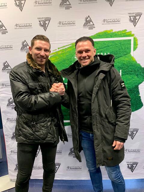Ex-Nationalspieler Ronald Gercaliu (links) trifft am 1. Mai mit Kufstein auf Haiming mit Trainer Marcel Schreter. | Foto: sportszene.tirol/Gercaliu