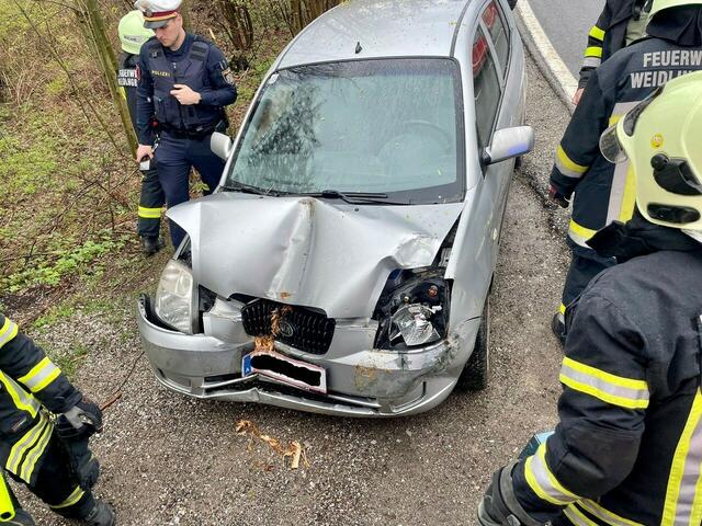 Der PKW war von der Fahrbahn abgekommen. | Foto: FF Weidling