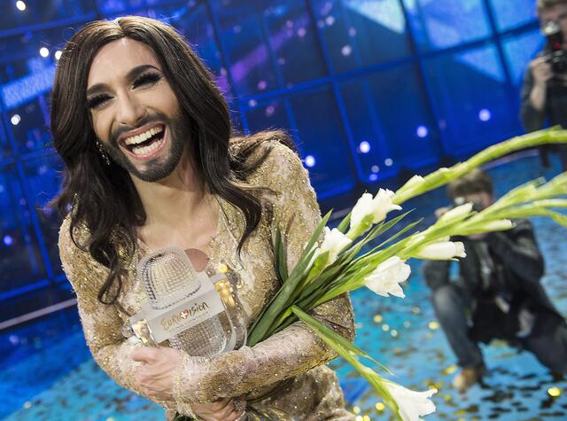 Der zweite und bislang letzte ESC-Sieg für Österreich: Conchita Wurst sang sich am 10. Mai 2014 in die Herzen der Welt. | Foto: FLINDT MOGENS / EPA / picturedesk.com
