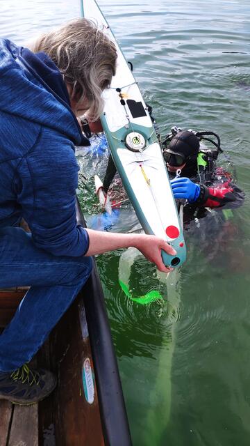 Die Feuerwehr-Taucher der FF Enns konnten das RC-Segelboot aus dem Pichlingersee retten. | Foto: HSV L/ZV Ennsdorf