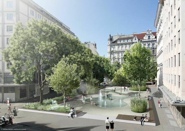 Bereits 2020 wurden Renderings des neuen Platzes gezeigt. Bei der vergangenen Bezirksvertretungssitzung wurde das Thema wieder hervorgeholt. | Foto: Kieran Fraser Landscape Design
