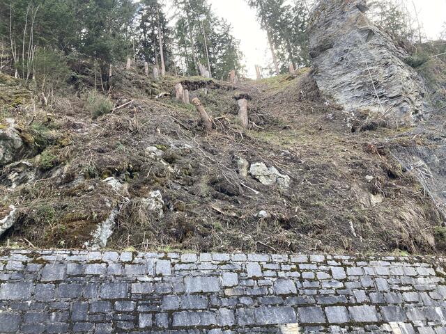 Aufgrund eines drohenden Hangrutsches musste die L 312 Hochgallmiggstraße am 24. April in beide Richtungen vorsorglich gesperrt werden.
 | Foto: Land Tirol