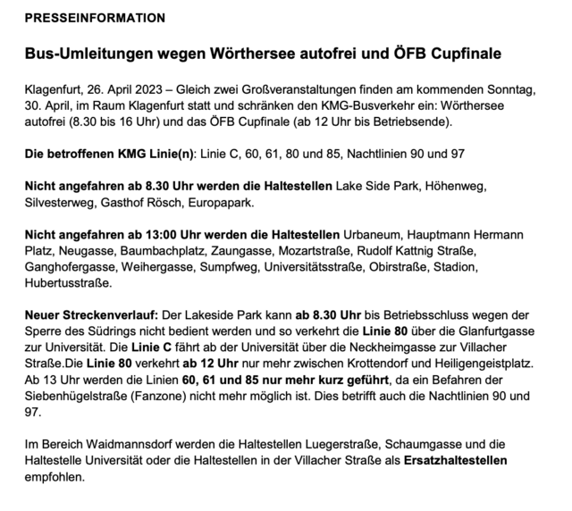 Umfangreiche Bus-Umleitungen wegen der beiden Veranstaltungen | Foto: Stadtwerke Klagenfurt