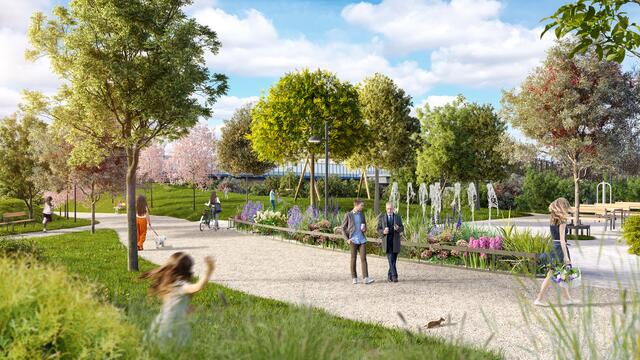 Statt der toten A23-Abfahrt soll hier ein lebendiger Landschaftspark auf 60.000 Quadratmetern entstehen. | Foto: Stadt Wien