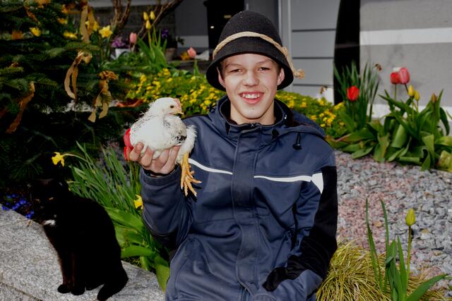 Manuel mit einem Küken nach vier Wochen nach dem Schlüpfen | Foto: Zinterhof