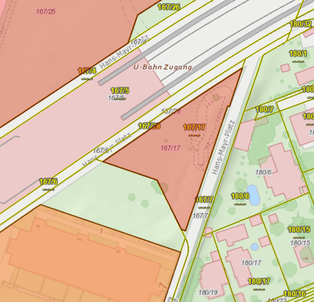 Der "rote Spitz" ist in Besitz der ÖBB, der dahinterliegende "grüne Bereich" gehört der Gemeinde Wien.  | Foto: ÖBB