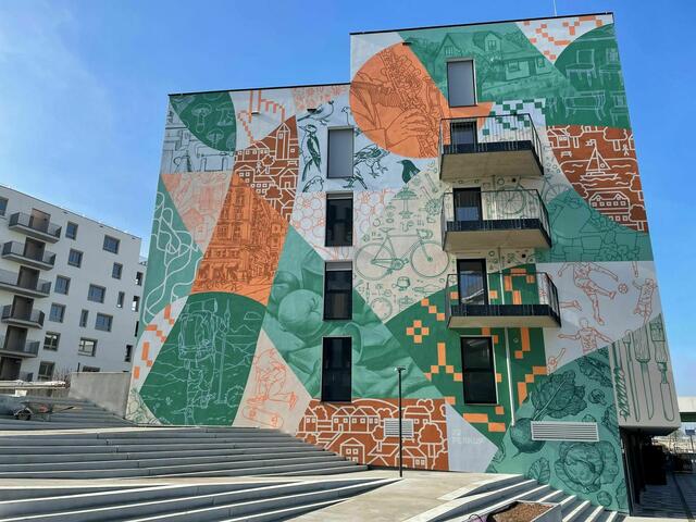 Kunst am Bau im Projekt "Wohnen &amp; Gewerbehof" des Künstlers Perk_Up in der Seestadt Wien
 | Foto: wohnbund:consult