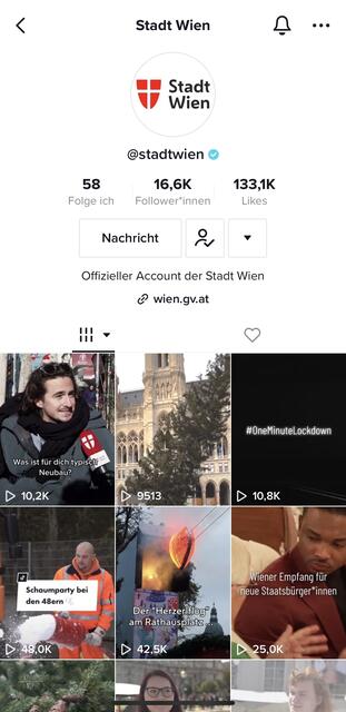 Die Stadt Wien betreibt auch selbst einen Account. Wie es mit diesem weitergeht, ist noch offen. | Foto: Screenshot TikTok