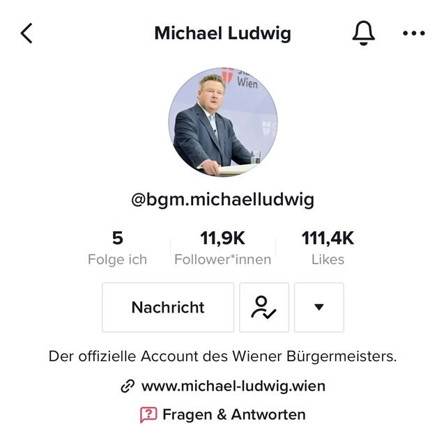 Bürgermeister Ludwig hat fast 12.000 Follower auf der Video-Plattform TikTok. | Foto: Screenshot TikTok