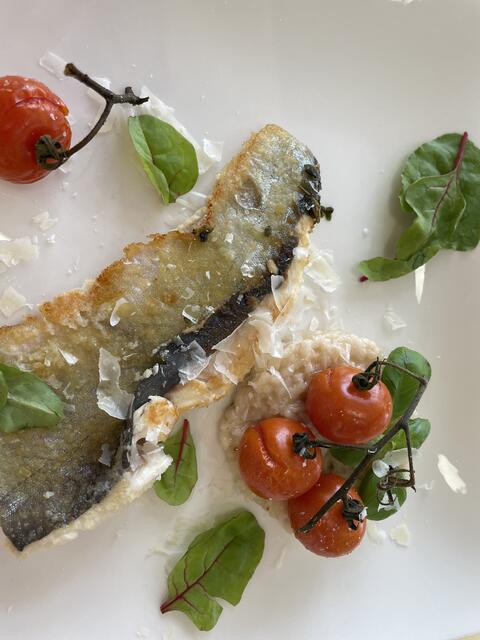 Der Hauptgang beim Prüfungsessen in der HLW Krieglach: Saiblingsfilet mit Zitronenrisotto und Grilltomaten. | Foto: Koidl