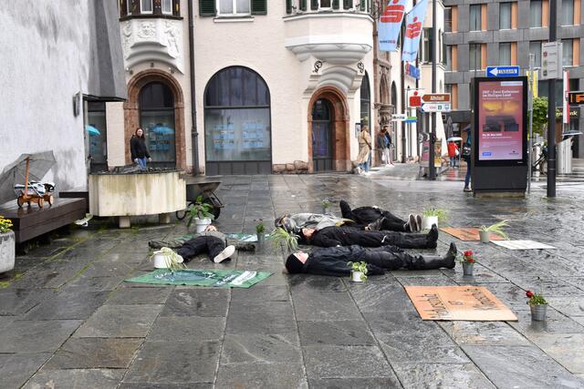Aktivistinnen machten am Mittwoch auf die Abstimmung zum EU-Renaturierungsgesetz aufmerksam. | Foto: Barbara Fluckinger