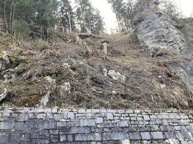 Drohender Hangrutsch auf die L 312 Hochgallmiggstraße im Bereich Kellerle.
 | Foto: Land Tirol