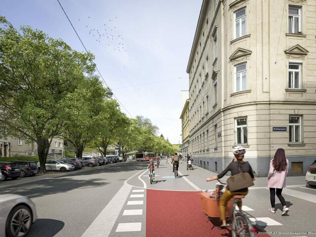 Auch zwischen der Flotow- und der Börgergasse soll ab 2024 geradelt werden. Der VCÖ begrüßt die Entscheidung für die Krottenbachstraße | Foto: zoom vp.at/Mobilitätsargentur Wien