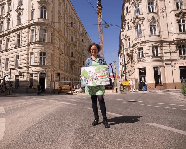 Die grüne Bezirksvorsteherin-Stellvertreterin Josefa Molitor-Ruckenbauer möchte diesen Platz in eine Art italienische Piazza umwandeln.  | Foto: Grüne Alsergrund