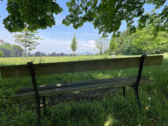 Die Sitzgelegenheit für die Angehörigen und Besucher mit Blick auf den "Friedhof" in Glanegg.  | Foto: sm