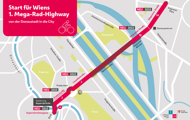 4,5 Meter breite Zwei-Richtungs-Radwege: Mit dem Umbau der Praterstaße entsteht ein Rad-Highway von der Donaustadt bis in die City. | Foto: Mobag