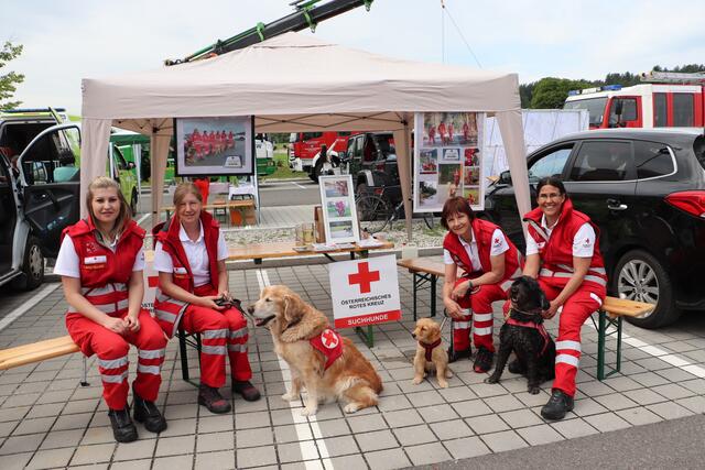 Mit dabei auch die Suchhunde vom Roten Kreuz.  Bei Bedarf sind die Ehrenamtlichen und ihre Vierbeiner zu jeder Tages- und Nachtzeit zur Hilfeleistung bereit.  | Foto: Edith Ertl