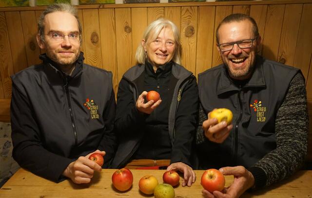 Kümmern sich um den Erhalt der Streuobstwiesen: Jan Oestmann, Brigitte Gerger und Thomas Murlasits.  | Foto: Wieseninitiative