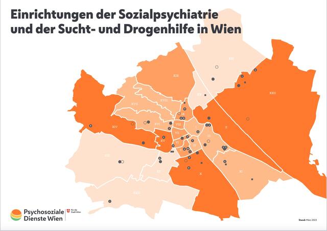 Die Psychosozialen Dienste der Stadt Wien haben alle ihre Einrichtungen auf einer Karte zusammengefasst | Foto: Psychosoziale Dienste Stadt Wien