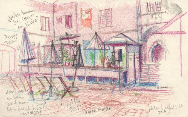 Premiere: Ausstellung Urban Sketching Linz am Welser Lesefest 2023. | Foto: Wolfgang Hauer