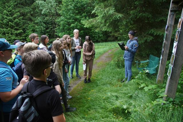 Heimische Vögel an der Stimme und am Aussehen erkennen lautet die Aufgabe bei der ersten Station bei Magdalena Knogler. | Foto: Helmut Eder