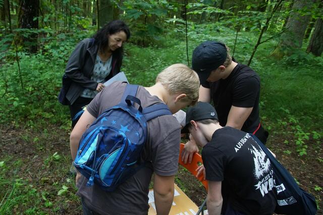 Bei der Biberstation bei Susanne Mayr mussten in Gruppen Informationen zum Biber zusammengetragen werden.  | Foto: Helmut Eder