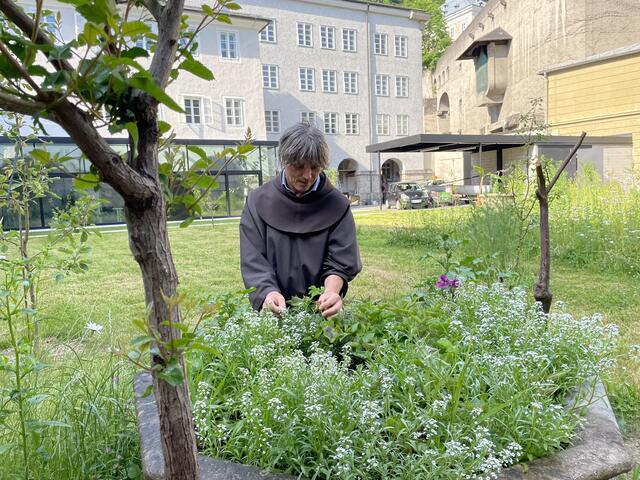 Bruder Beda Puchinger bei der Arbeit im Klostergarten.  | Foto: Lisa Gold