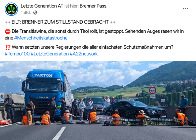 Auf Facebook hat sich die "Letzte Generation" mit ihrer Aktion gerühmt. | Foto: Facebook